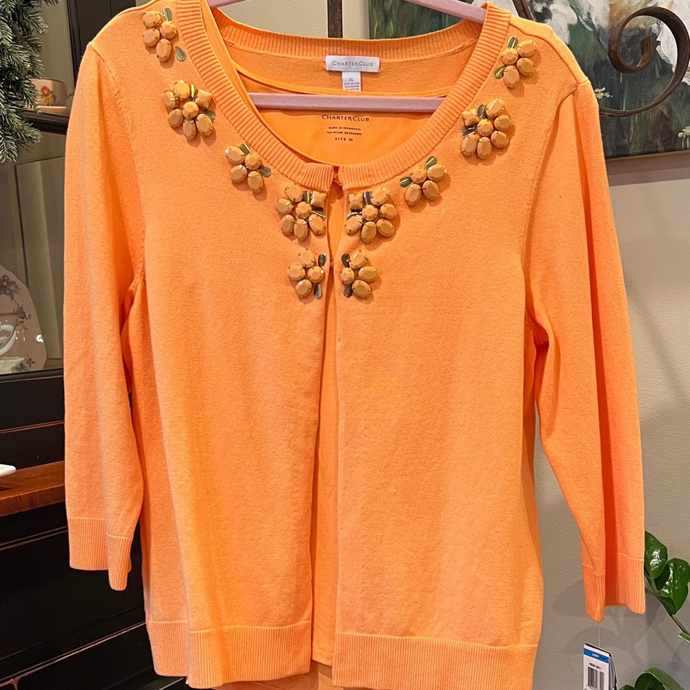 New Charter Club from Macys Vibrant Orange cardigan and matching tank set.
